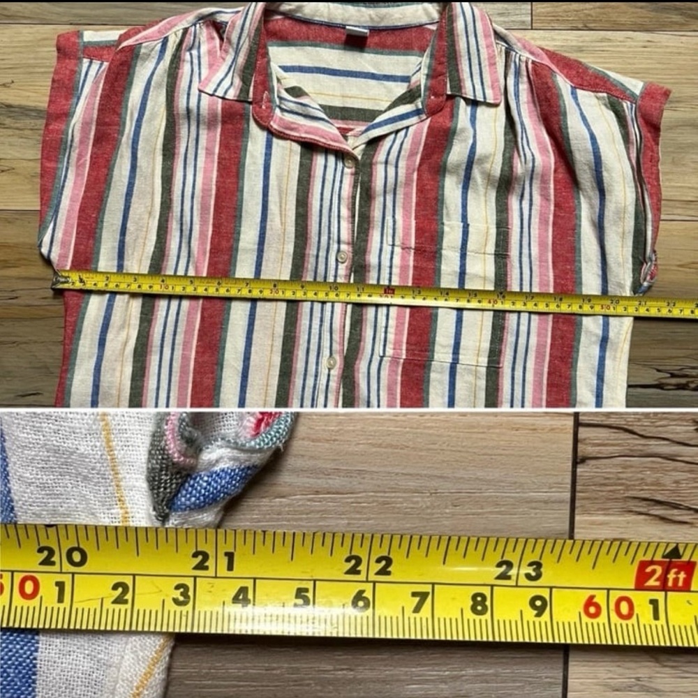 Old Navy -Size M - Linen Blend Shirt Dress - Red White Blue Pink Button-Up - Picture 11 of 13